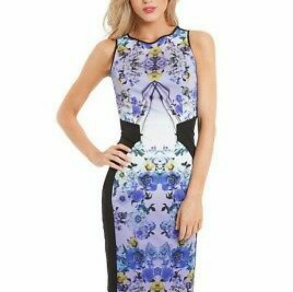 Guess Black & Purple Floral Bodycon Dress - Picture 3 of 6